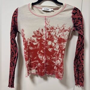 Desigual Cream and Red Floral Long Sleeve Top